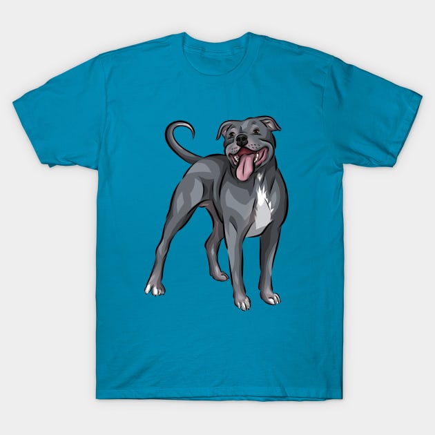 Cute Blue Staffordshire Bull Terrier Dog T-Shirt by Shirin Illustration